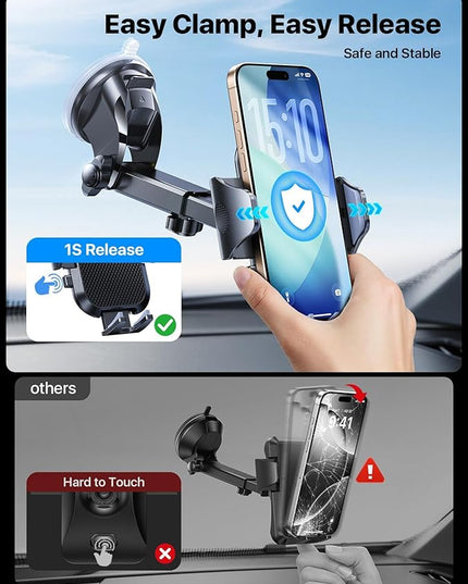andobil Car Phone Holder Mount (Strong Suction&Bumpy Road Stable) Phone Holders for Your Car, Cell Phone Car Mount for Windshield Dash Vent Truck Cradle Stand for iPhone 17 16 15 14 Pro Max, Blue