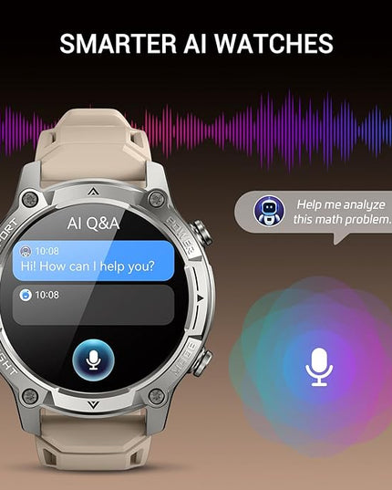 Smart Watch for Men, with GPS, Offline Maps, Heart Rate, Blood Oxygen, Stress, Sleep Monitor, 178 Sports Modes, 5ATM Waterproof Round Watch, 1.43-inch AMOLED Display, Compatible Android and iOS Khaki