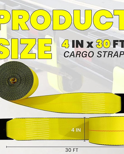 4'' x30' Winch Straps with Flat Hooks, Heavy Duty Trailer Winch Straps, 16,200 lbs Breaking Strength Flatbed Straps, 4in x 30ft Cargo Control for Flatbed Trailer, Truck, Utility Trailer(4 Pack)