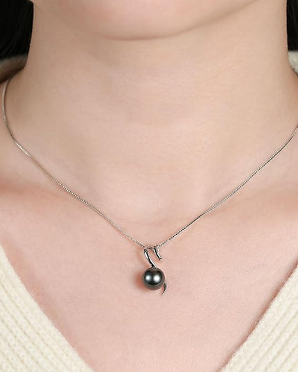 Tahitian Black Pearl Necklaces for Women, Sterling Silver Single Pearl Pendant Necklace Birthday Anniversary Jewelry Gifts for Wife Mom