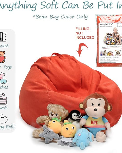 YuppieLife Kids Storage Bean Bag Cover（No Filling） Toy Organizer|Carrying Handle Sofa|Available for Kids and Teenager|Cuddle Chair|Machine Washable and Durable（27'',OrangeRed）