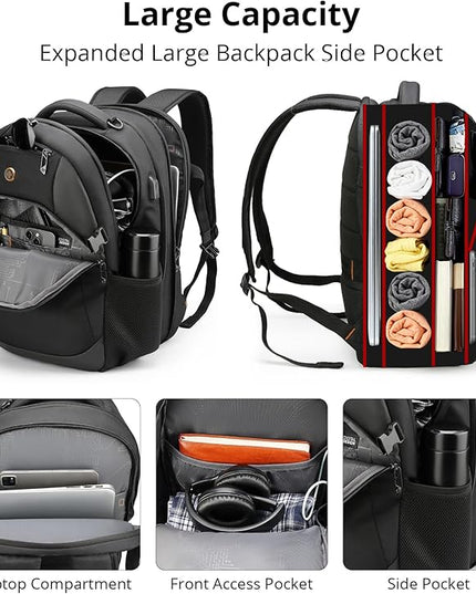 Swissdigital Design Travel Laptop Backpack, 35L Expandable Large College Laptops Backpack with USB Charging Port for Men and Women Fits 17 Inch Notebook, Black | SD1671-01