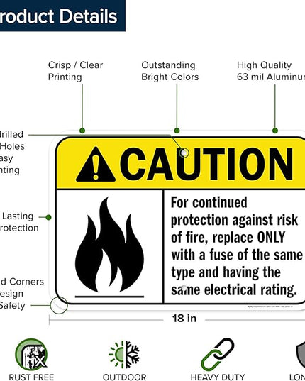 Warning For Continued Protection Against Risk Of Fire Replace Sign, 12x18 Inches, Rust Free .063 Aluminum, Fade Resistant, Made in USA by My Sign Center