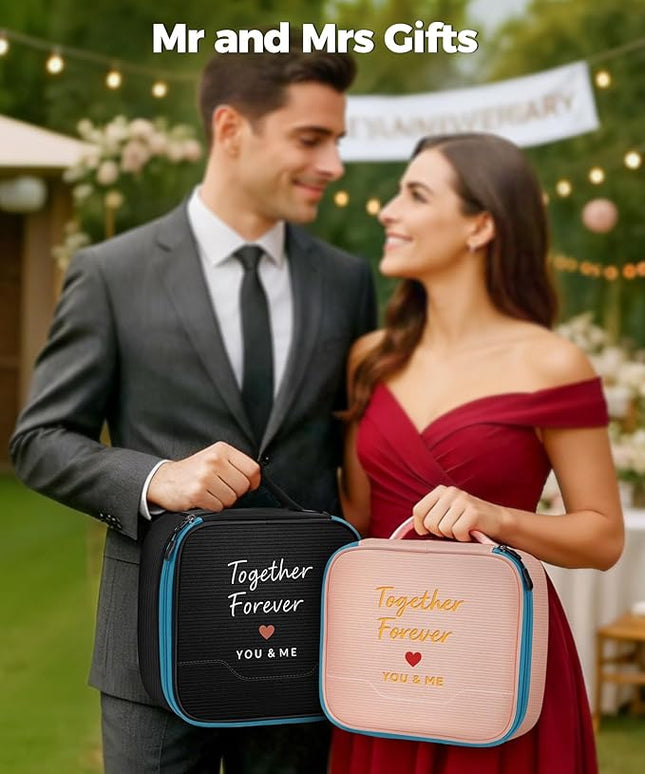 MATEIN Valentines Day Gifts for Couples, Mr and Mrs Gifts, Electronics Organizer Travel Case with USB Port, 2-Pack Couple Cord Organizer Bag 2-in-1 Cable Storage Bag for Tech Accessories and Makeup