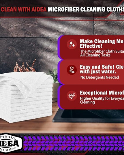 AIDEA Microfiber Cleaning Cloth White 10PK, Microfiber Towels for Cars, Premium Car Cloths, Dusting Cloth Lint Free Cleaning Rags for SUVs, House, Kitchen, Window, Workshops,12×12"