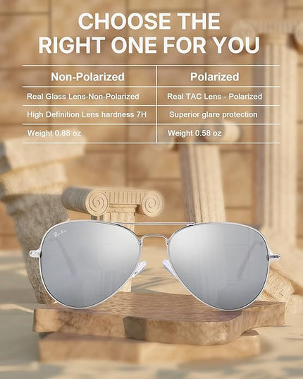 Pro Acme Classic Aviator Sunglasses for Women & Men Glass Lens Metal Frame UV400 Driver Sunglasses
