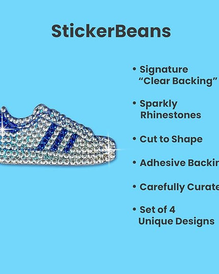 StickerBeans® Rhinestone Stickers - Blue Spirit 4-Pack, 2” x 2” Each, Unique Sparkly Cut-to-Shape for Collecting, Trading, Decorating Laptops, Phone Cases, Scrapbooks, for Kids, Teens, & Adults