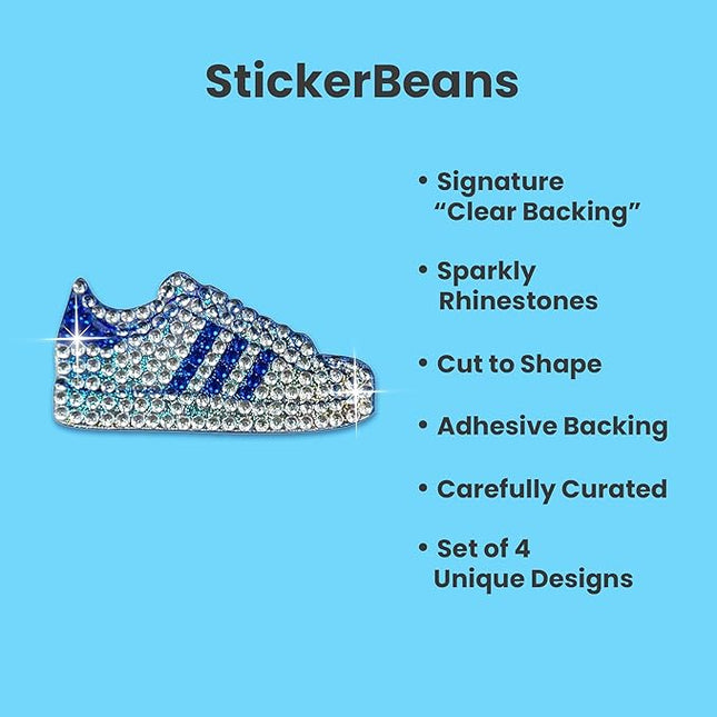 StickerBeans® Rhinestone Stickers - Blue Spirit 4-Pack, 2” x 2” Each, Unique Sparkly Cut-to-Shape for Collecting, Trading, Decorating Laptops, Phone Cases, Scrapbooks, for Kids, Teens, & Adults