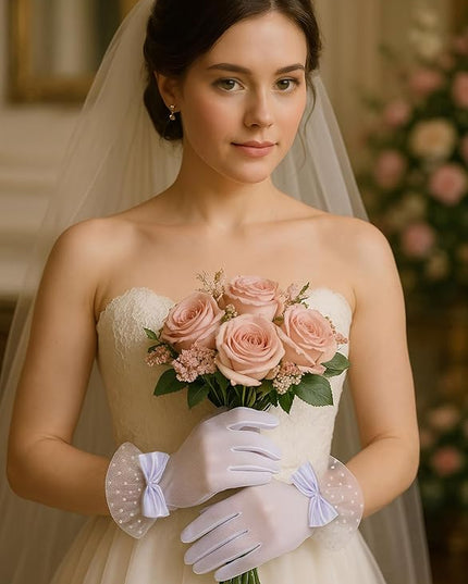 BABEYOND Lace Gloves for Women - Bow Short Prom Gloves Evening Elegant Accessories for Wedding Opera Party