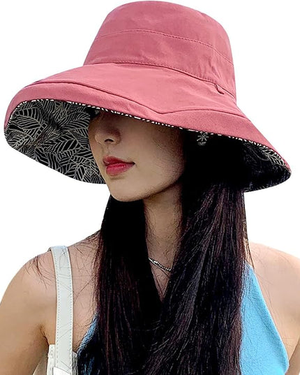 HUAMULAN Women Summer Sun Hat Wide Brim Wired Edge Floral Beach Bucket Hats Reversible Foldable Travel UV Protection Lady Hat