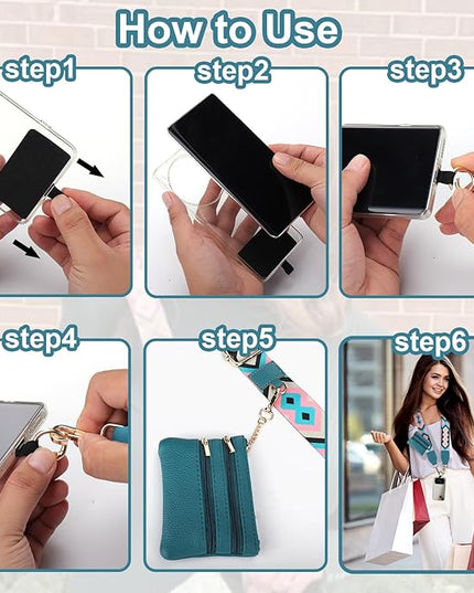 XANGNIER Clip and Go Strap for Phone with Wallet Crossbody, Phone Strap with Zippered Wallet, Adjustable Anti Theft Cellphone Lanyard for Women, Cellphone Chain Accessories,Multicolor 8