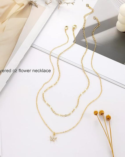 Tewiky Dainty 14k Gold Plated/Silver Cubic Zirconia Necklaces for Women, Simple CZ Jewelry Necklaces Trendy Gifts