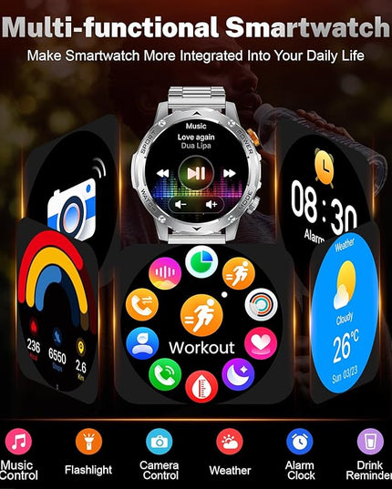 LIGE Smart Watch for Men (Make/Answer Calls) with 1000mAh, 1.75" HD Screen Smartwatch with Flashlight, Heart Rate/Sleep Monitor, IP68 Waterproof, 100+ Sports Modes for Android iOS, 3 Straps