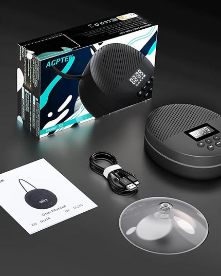 Shower Radio Speaker with Bluetooth 5.0, AGPTEK Waterproof Wireless Bathroom FM with Suction Cup 12H Long Playback Time, Lanyard, LCD Screen Display, Handsfree Calling, Storage Card Playback (Black)