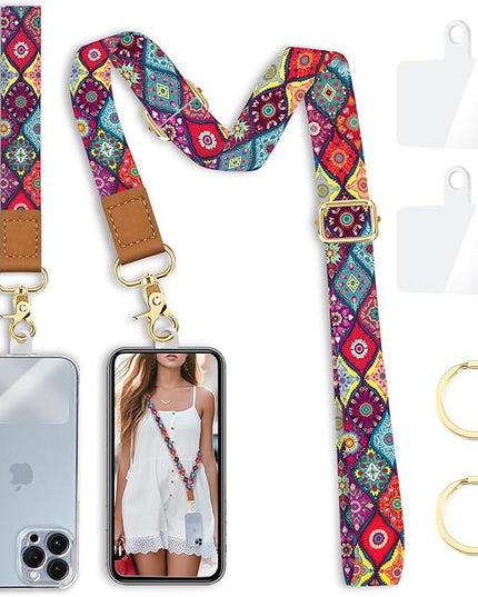 Phone Lanyard Crossbody Wrist Strap, Boho Bohemian Cell Phone Lanyards for around the Neck Wristlet Adjustable Strap for Women Keys Case ID Badges Accessories Mandala