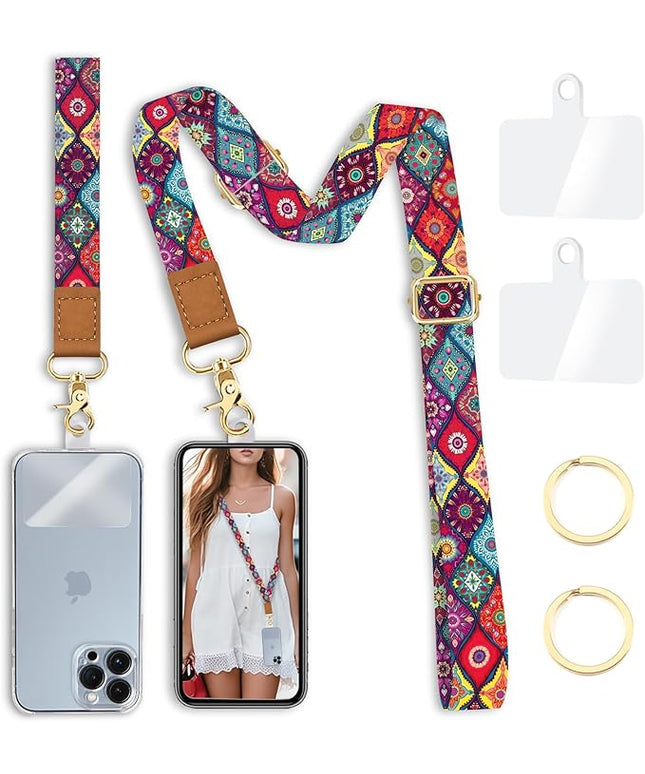 Phone Lanyard Crossbody Wrist Strap, Boho Bohemian Cell Phone Lanyards for around the Neck Wristlet Adjustable Strap for Women Keys Case ID Badges Accessories Mandala