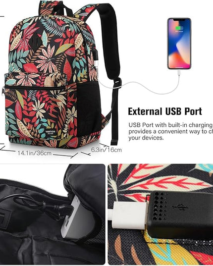 YAMTION Laptop Backpack Women,School Backpack Printing with USB Port for College Work Business Travel