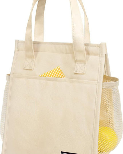 Fmeida Insulated Lunch Bag Women, 6.75L Small Lunch Bags with Multiple Pockets, Reusable Thermal Cooler Tote for Work, Office, Picnic, Travel | Hook and Loop Closure, Beige