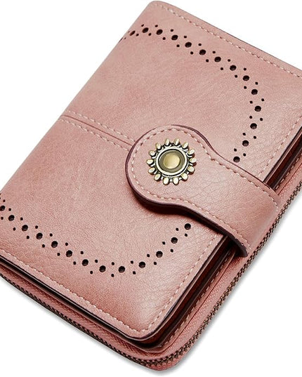 TFKGS Small Womens Wallet Leather RFID Blocking Bifold Compact Card Holder Ladies Zipper Accordion Pocket with ID Window Pink