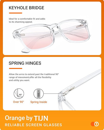TIJN Blue Light Blocking Glasses for Women Men Clear Frame Square Nerd Eyeglasses Anti Blue Ray Computer Screen Glasses