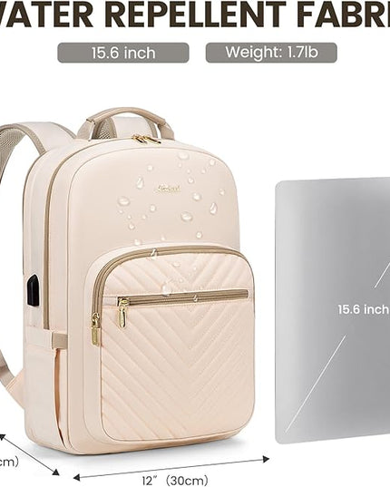 LOVEVOOK Laptop Backpack for Women 15.6 inch,Cute Womens Travel Backpack Purse,Professional Laptop Computer Bag,Waterproof Work Business College Teacher Bags Carry on Backpack with USB Port,Off-white