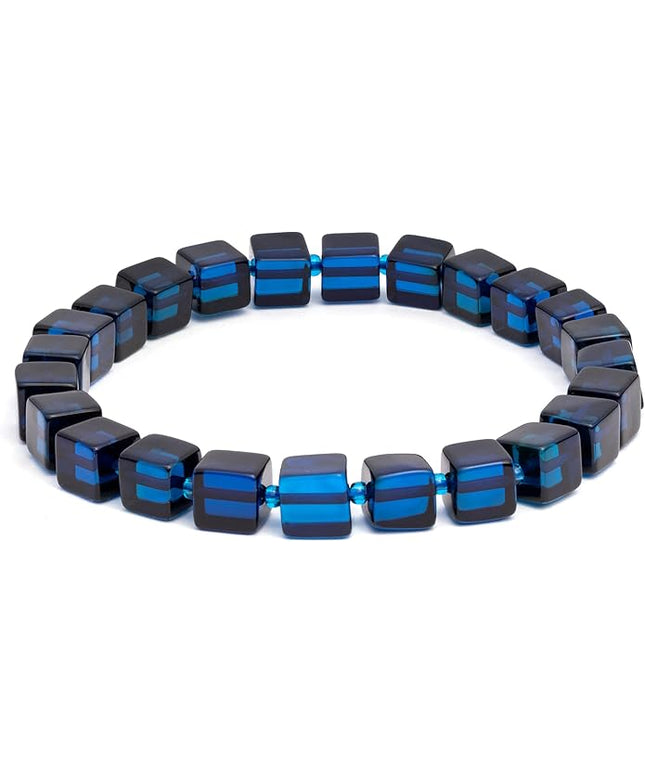 Natural Baltic Amber Bracelet for Women and Men – Stretch Wristband with Polished Cube Beads, Lightweight Unisex Jewelry Gift for Daily and Casual Wear