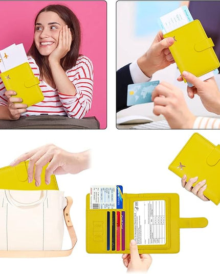 Melsbrinna RFID Passport Holder for Travel Women/Men, Cute RFID Blocking Wallet with Card Slots, Travel Wallet/Passport Case (1, Yellow)