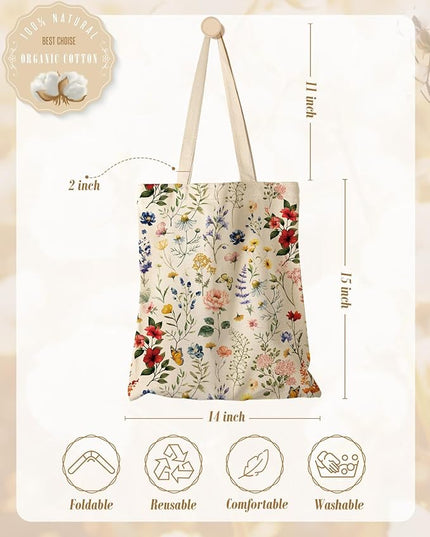Aesthetic Canvas Tote Bag - Reusable Shoulder Tote Bag for Women Lady Casual Vacation, Shopping, Work, Gym