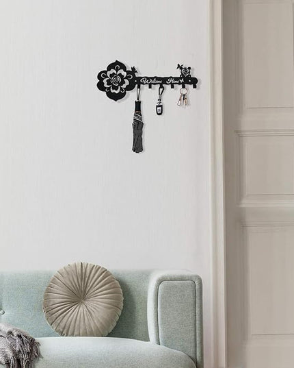 Deveosa Key Hooks Holder for Wall Decorative - Small Black Entryway Welcome Home Sign Key Hanging Hangers Wall Mounted Racks