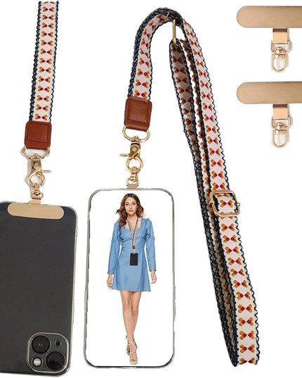 LEMEDE Phone Charm Lanyard, Gold Buckle Adjustable Crossbody and Wrist Strap with 2pcs 360-Degree Rotatable Phone Pad
