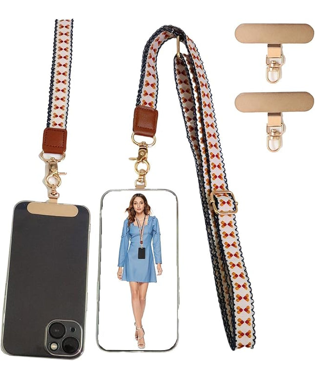 LEMEDE Phone Charm Lanyard, Gold Buckle Adjustable Crossbody and Wrist Strap with 2pcs 360-Degree Rotatable Phone Pad