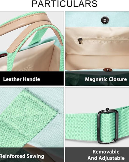 Canvas Tote Bag for Women Crossbody Work Purse with Pockets Top Handle Handbag Satchel Bags for Travel Nurse Teacher