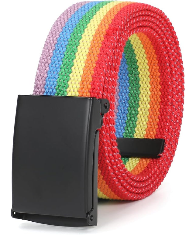 WHIPPY Canvas Web Belt Flip-Top Solid Black Military Buckle Fully Adjustable Mens Webbing Belts Cut To Fit