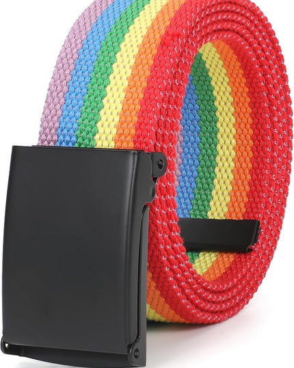 WHIPPY Canvas Web Belt Flip-Top Solid Black Military Buckle Fully Adjustable Mens Webbing Belts Cut To Fit