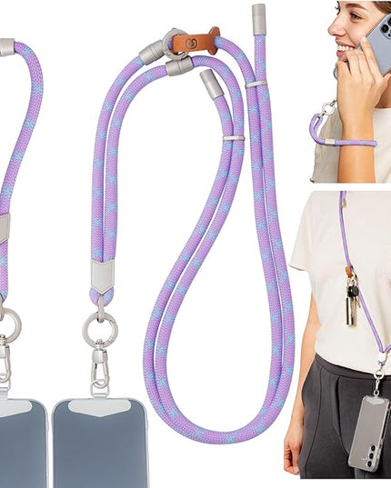 Pulpo 2 in 1 Anti Theft Phone Lanyard and Wrist Strap for iPhone and Android, Adjustable Cell Phone Leash and Universal Tether, Hands Free Strap for Travel Running and Everyday Use, Lavender & Blue