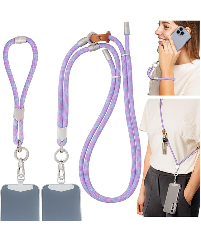 Pulpo 2 in 1 Anti Theft Phone Lanyard and Wrist Strap for iPhone and Android, Adjustable Cell Phone Leash and Universal Tether, Hands Free Strap for Travel Running and Everyday Use, Lavender & Blue