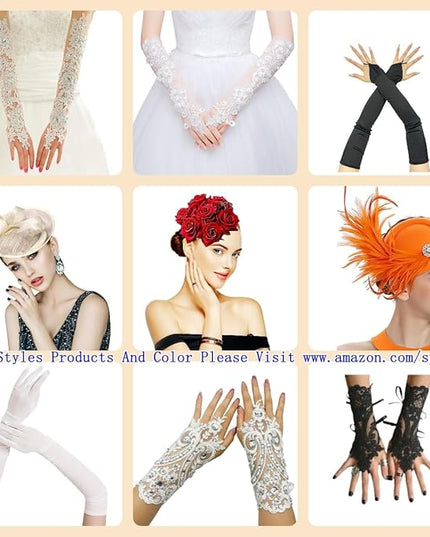 Specell Embroidered Flowers Lace Fingerless Gloves - for Bridal Wedding Cocktail Tea Party Evening Prom Costumes Cosplay