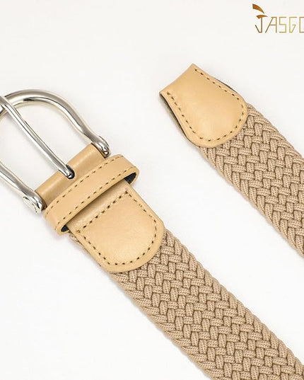 JASGOOD Women Elastic Braided Woven Belt Stretch Canvas Casual Belt 1.4'' for Golf Jeans Pants