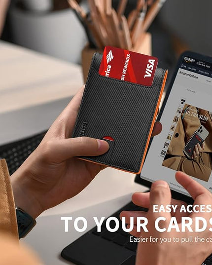 RUNBOX Wallet for Men Slim 11 Credit Card Holder Slots Leather RFID Blocking Small Thin Men's Wallet Bifold Minimalist Front Pocket Large Capacity Gift Box
