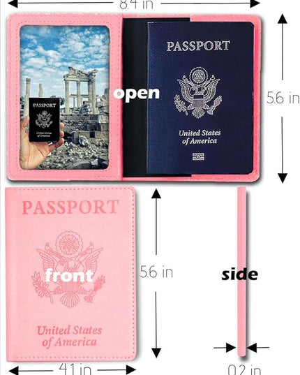 Sizobi Leather Passport Holder Covers, Passport Holder for Travel Women, RFID Blocking Wallet Case, International Travel Must Haves Travel Accessories for Women Men,Cruise Ship Essentials Gifts, Pink
