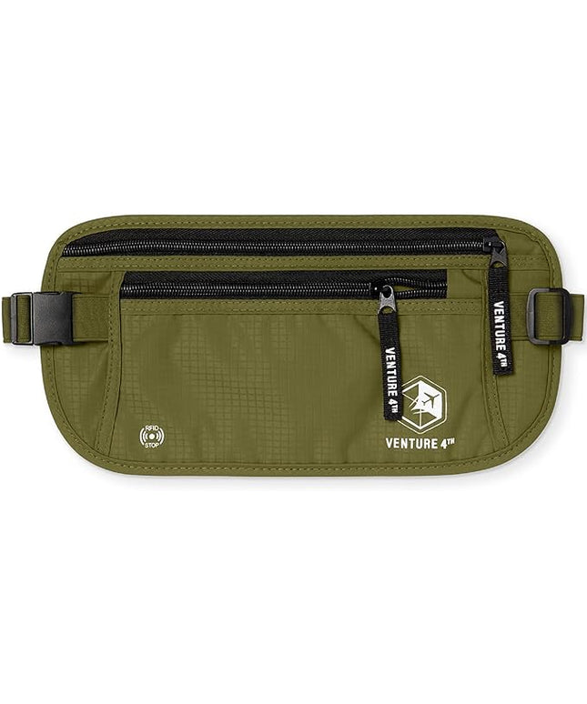 VENTURE 4TH Money Belt for Travel – Hidden Under-Clothes RFID Blocking Passport Holder & Slim Travel Wallet Pouch for Men & Women to Protect Cash, Cards & Documents (Green)