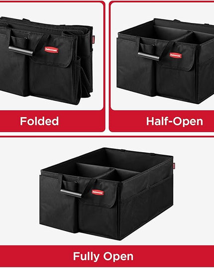 Rubbermaid Car Organizer, Collapsible Trunk Organizer, Multi-Compartment Car Storage Organization for Car Accessories, 3 Compartments Without Cover, 22.83"*16.54"*10.63"