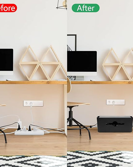Cable Management Box,Cord Organizer Box for Desk Floor Cable Hide,Cable Box Organizer to Cover The Power Strip Cord Wires for Home Office,Black