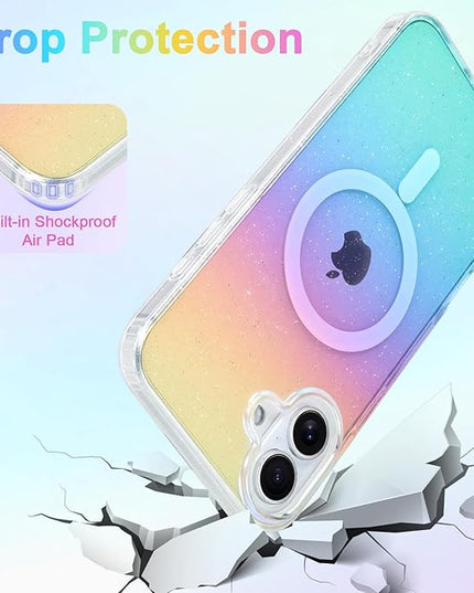 Glitter Case for iPhone 16 Case for Women Girls [ Compatible with Magsafe ] Clear Cute Girly Aesthetic Iridescent Rainbow Sparkly Bling Magnetic Phone Cover, Gradient Blue & Pink