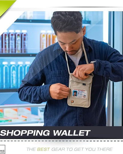 Lewis N. Clark RFID Blocking Stash Neck Wallet, Travel Pouch + Passport Holder for Women & Men, Taupe