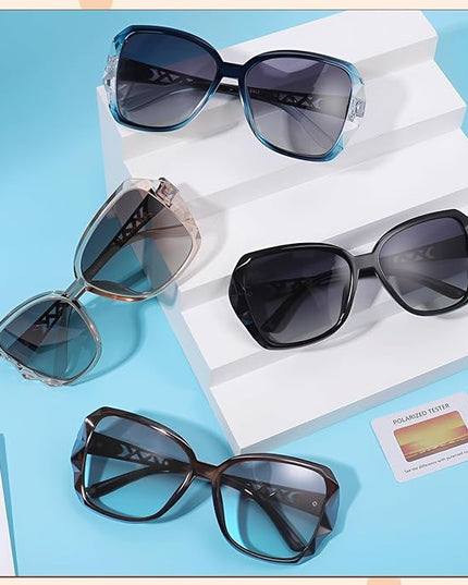 DragonflyDreams 4 Pcs Women Large Sunglasses, UV 400 Glasses Oversized Classic Trend Ladies Sunglasses Sparkling Large Frame