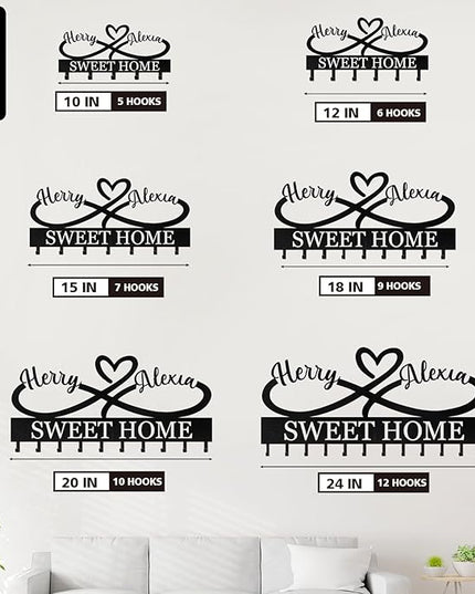 KAINSY Personalized Key Holder for Wall, Custom Key Rack Coat Rack with Couple's Name, Metal Key Holder Wall Mount, Key Hooks Wall Hanging for Bedroom Hallway Home Decor, Wedding Housewarming Gifts