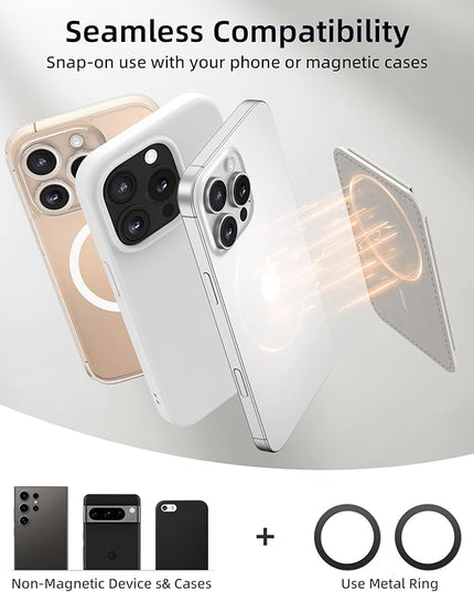 Magnetic Phone Wallet with Angle Adjustable Stand, Leather Card Holder for iPhone 16/15/14/13/12 Series (Not for iPhone Mini), 1 Slot, 6 Cards, Stone