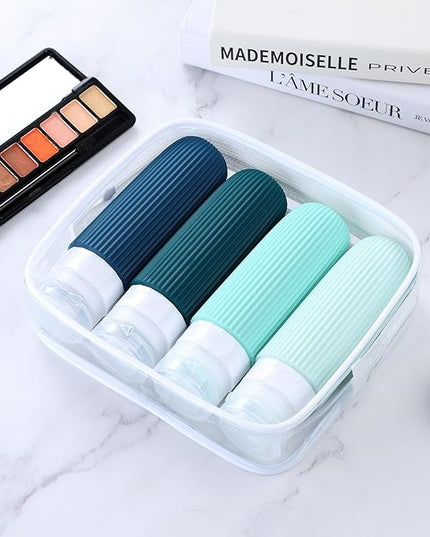 Travel Bottles for Toiletries, Tsa Approved 3oz Portable Travel Bottles, BPA Free Leak Proof Squeezable Silicone Travel Size Containers, Travel Accessories with Clear Toiletry Bag (4 Pack)