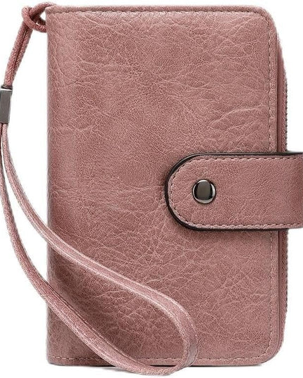 Genuine Leather Women's Wallet with Large Capacity Double Zip Around Design RFID Blocking Credit Card Holder and Wristlet Purse Black (Pink)